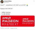 La future AMD RADEON RX 6700 XT aura le droit  un NAVI 22 XL et 12 Go de mmoire