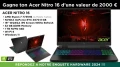 Enqute Hardware 2024 Cowcotland : Participez et tentez de gagner un laptop Gamer Acer Nitro 16 d'une valeur de 2000 euros