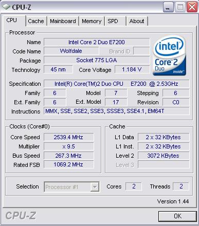 Test processeur Intel E7200