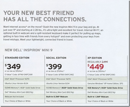 Le Netbook de Dell sera disponible en 3 versions