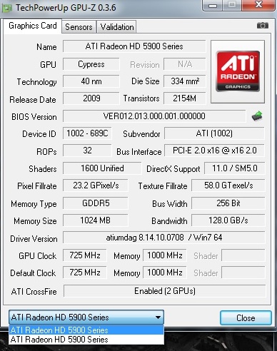 spec GPU-Z HD 5970 HD 5870X2