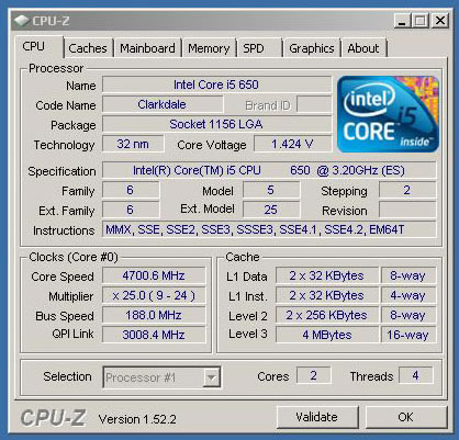 OC Core i5-650 Air cooling 32 nm