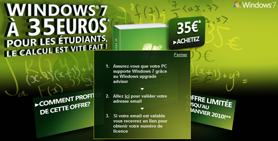 Windows Seven 35 Euros pour les �tudiants