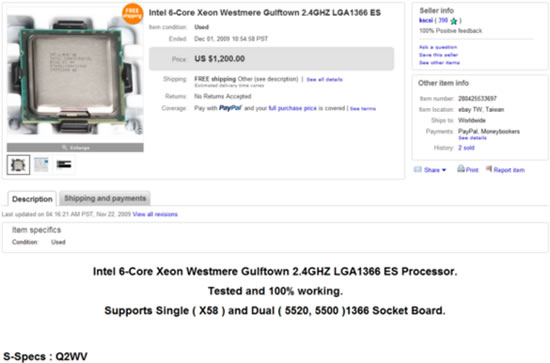 Ebay 6 cores Intel Gulftown