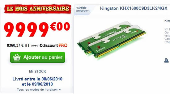 Les Bons Plans de Jibaka : kit 2x2G Kingston 1600MHZ 1.35v  99.99
