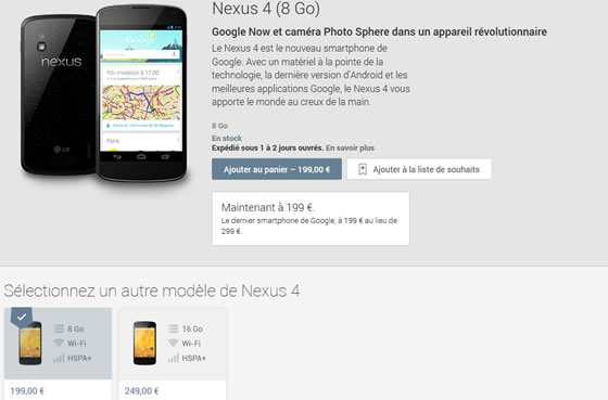 google telephone android nexus-4 199-euros