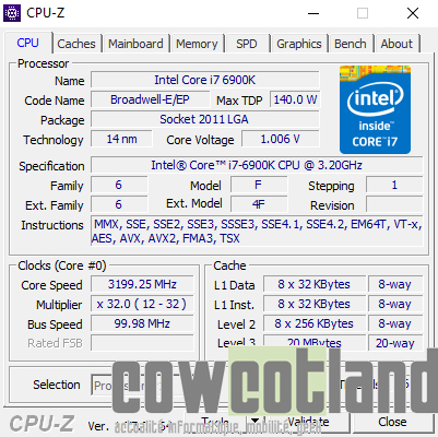 cowcotland test processeur intel i7-6900k