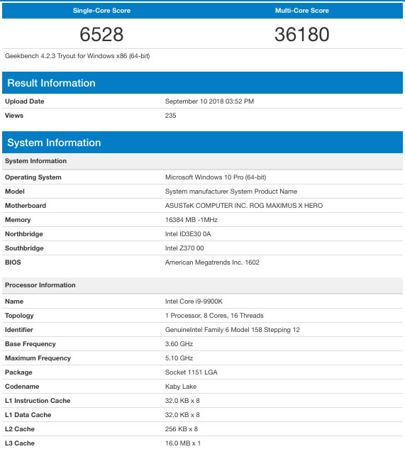 Intel Core i9-9900K score 3Dmark overclocking 