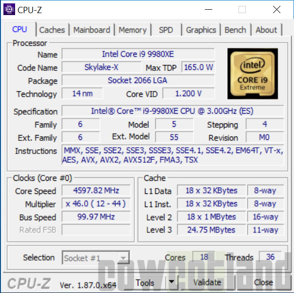 Overclocking processeur Intel Core-i9-9980XE