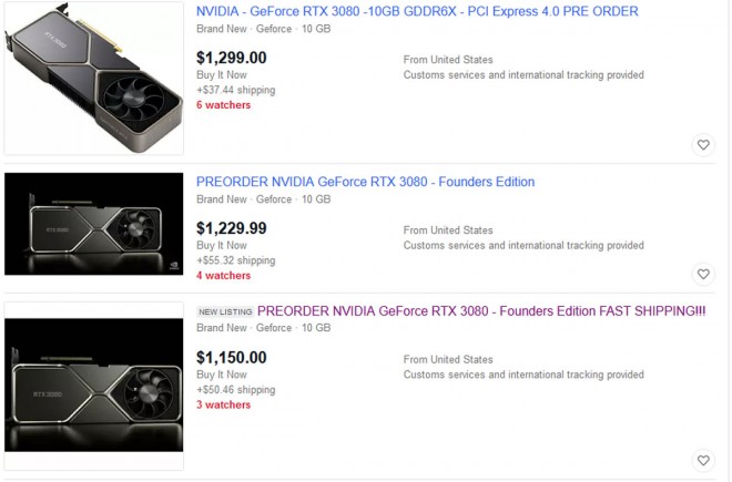 GeForce RTX3080 1200-dollars ebay