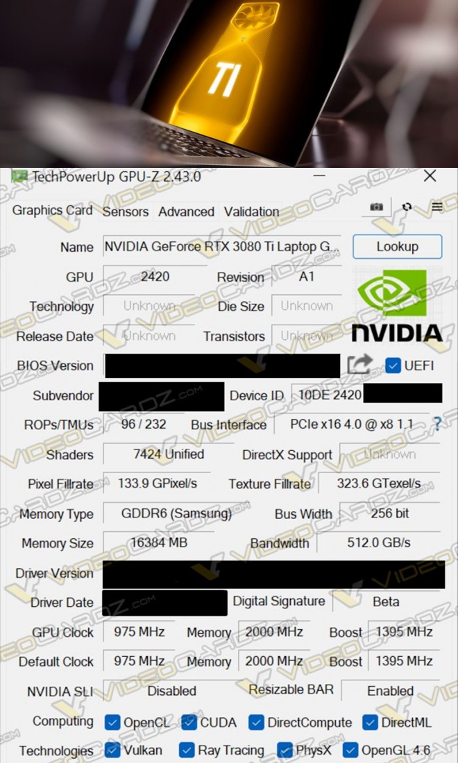 nvidia geforce RTX-3080-ti mobile spcification