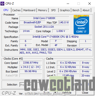 CPU-Z CPU-Z, processeur  sa frquence de base: 3,4Ghz