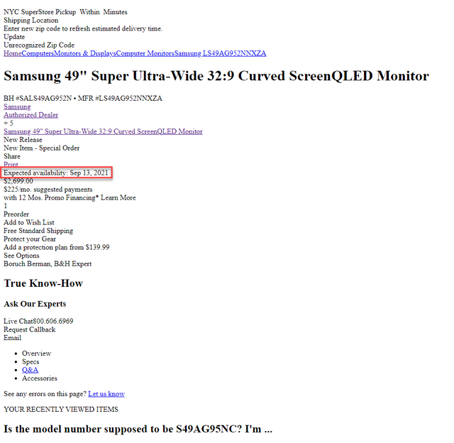 Samsung Odyssey G9 Neo 2021 Date ? 