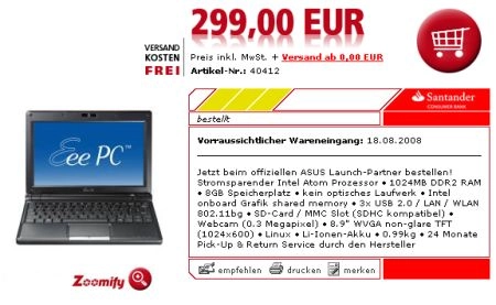 Le Eee PC 900A � 299 Euros