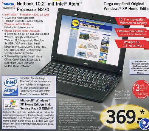 Targa Traveller 1016 le nouveau netbook LIDL
