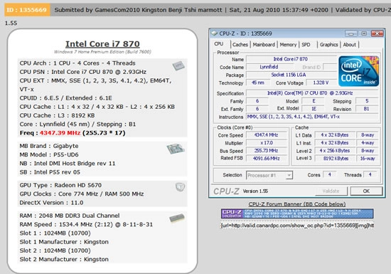 3068 MHz avec de la RAM Kingston