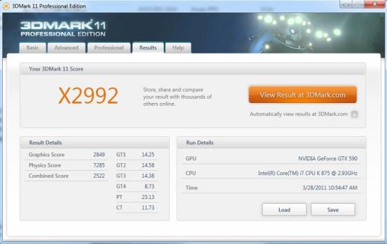  La GTX 590 sous 3D Mark 11