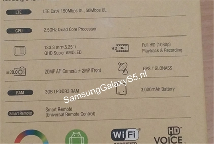 Les sp�cifications du Galaxy S5 r�v�l�es une fois pour toute