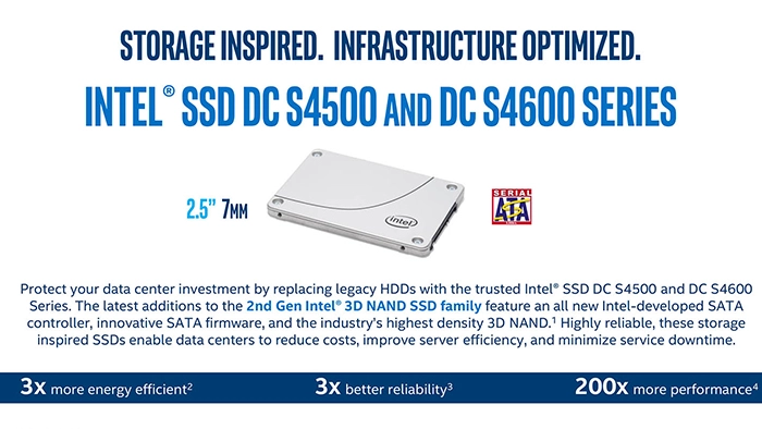 Intel annnonce ses SSD SATA III DC S4500 jusqu'� 3.8 To et 2000 Euros