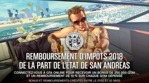 GTA Online : L'�tat de San Andreas vous rembourse 250 000 GTA dollars sur votre compte � la Maze Bank