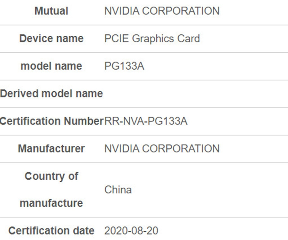 Une myst�rieuse carte Nvidia PG133A obtient la certification de l'organisme RRA
