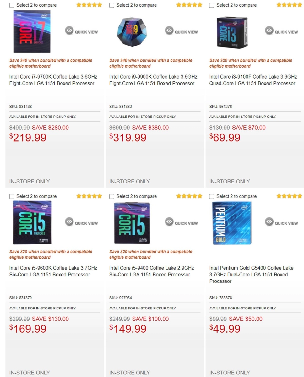 Les processeurs Intel Core 9600K, 9700K et 9900K brad�s chez Micro Center