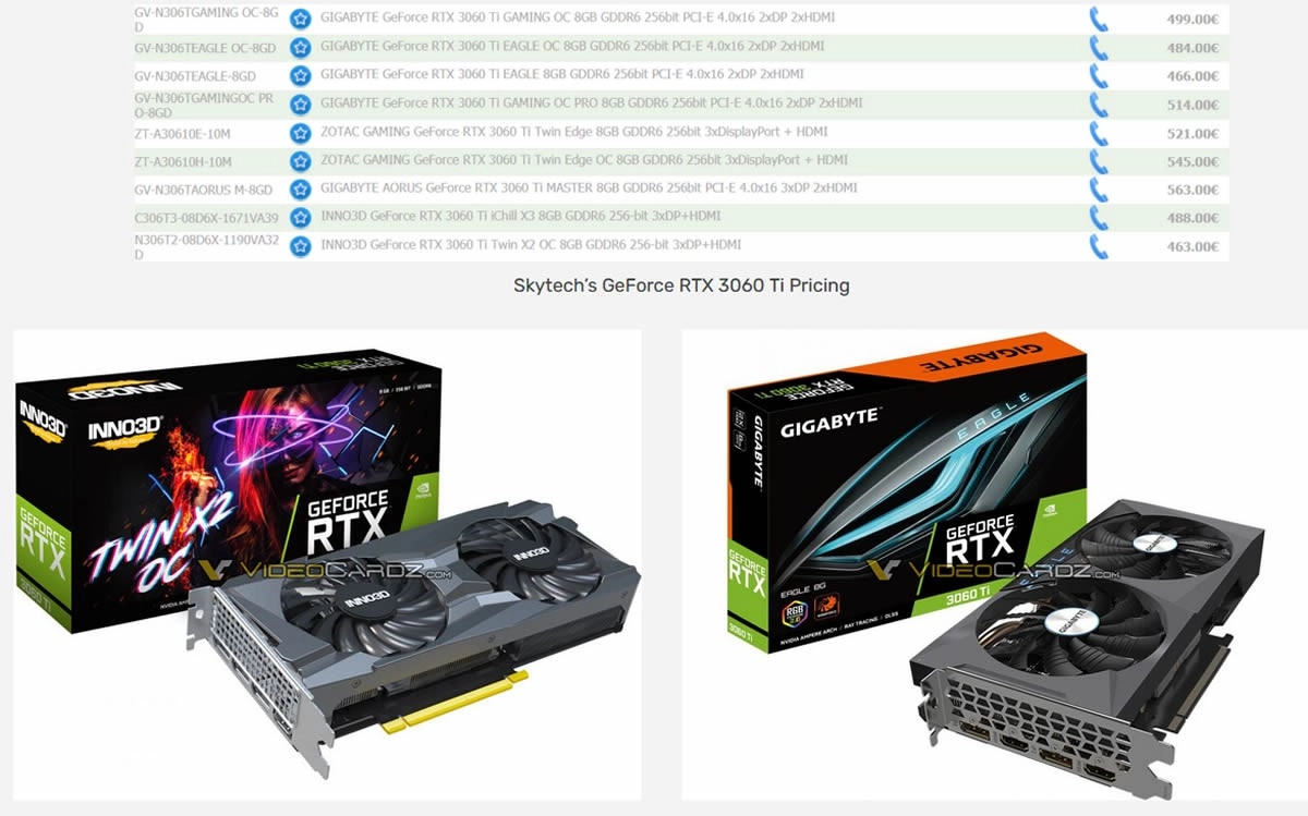 Nouveau listing de tarifs pour les GeForce RTX 3060 Ti, maintenant � partir de 463 euros ?