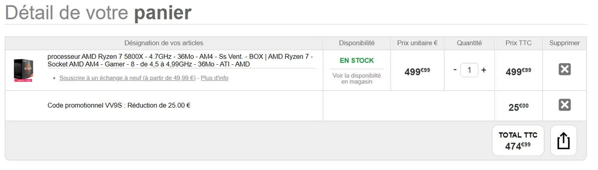 Bon Plan : le processeur AMD Ryzen 7 5800X � 475 �
