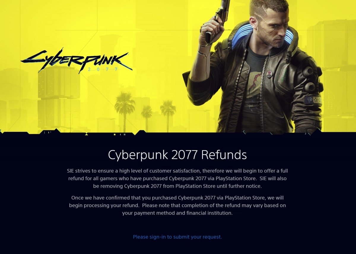 D�cision radicale pour Sony, qui retire Cyberpunk 2077 du PS Store (et commence les remboursements)