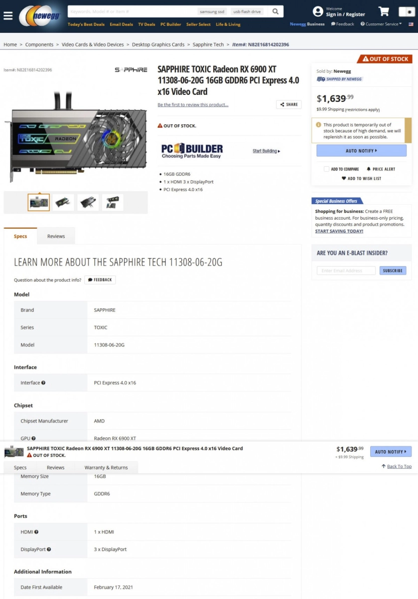 Un premier prix pour la RX 6900 XT TOXIC de Sapphire