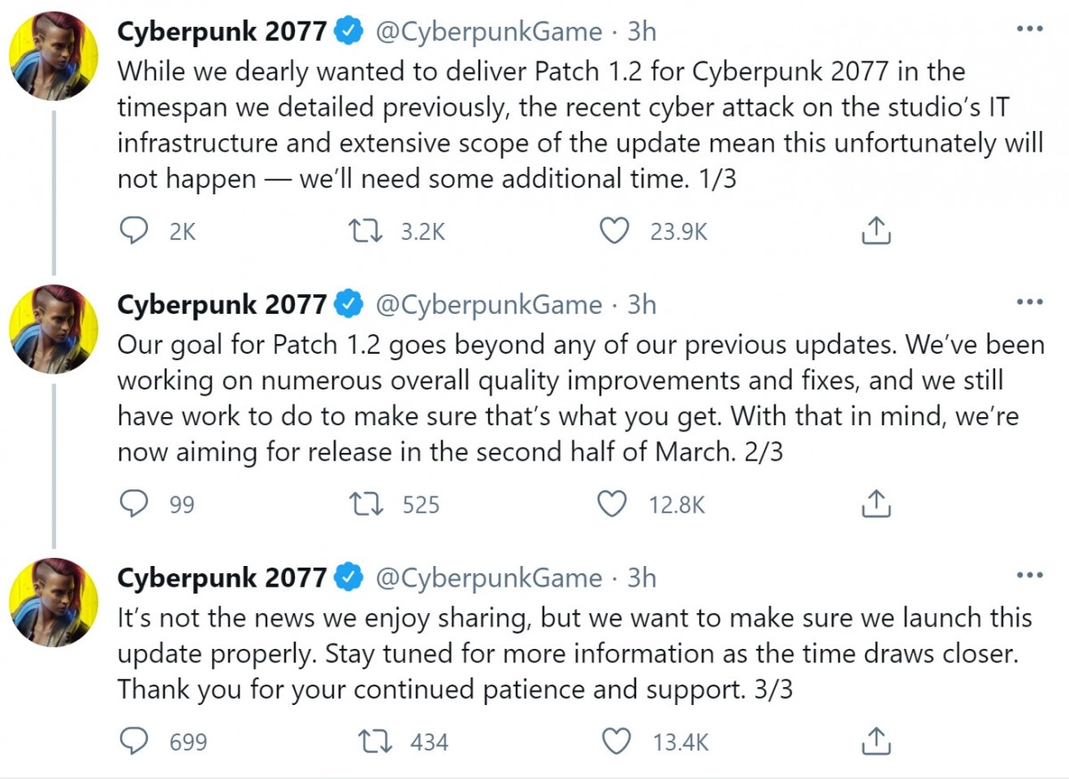 CD Projekt retarde le patch 1.2 de son jeu Cyberpunk 2077