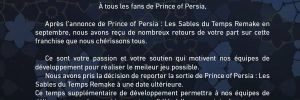 Le jeu  Prince of Persia : Les Sables du Temps Remake subit un nouveau report et perd toute date de sortie