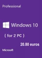 Windows 10 Pro OEM pour un PC à 12.36 euros, pour 2 PC à 20.80 euros