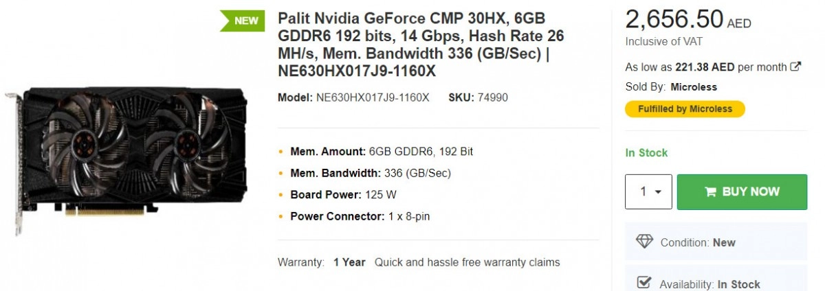 Une premi�re carte mining Nvidia CMP 30HX list�e chez un revendeur