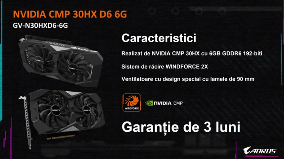 En Roumanie, la carte GIGABYTE CMP 30HX coute 600 euros et est garantie 3 mois