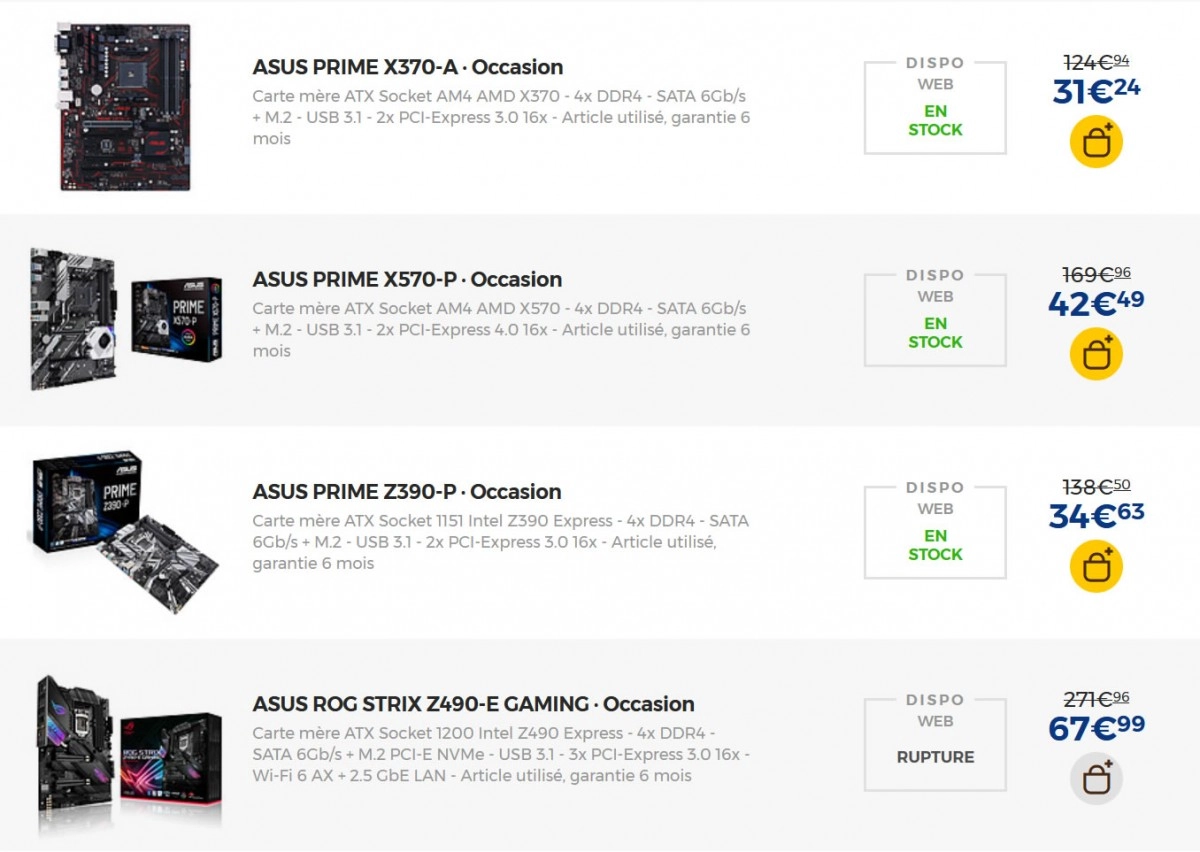 Des tonnes et des tonnes de cartes m�res d'occasion AMD et INTEL, mais sous garantie, litt�ralement brad�es chez LDLC