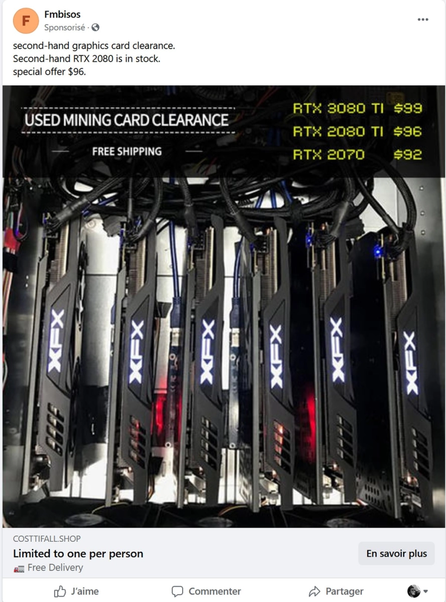 Enfin des cartes graphiques accessibles, 99 dollars la RTX 3080 Ti, gr�ce aux miners et aux jolies pubs Facebook