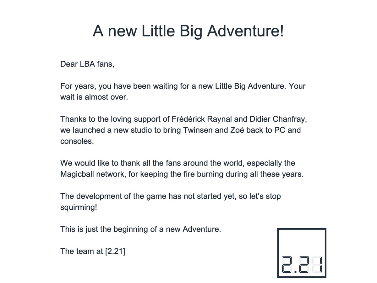 Grosse claque pour les moins jeunes, Twinsen de retour avec un nouveau Little Big Adventure