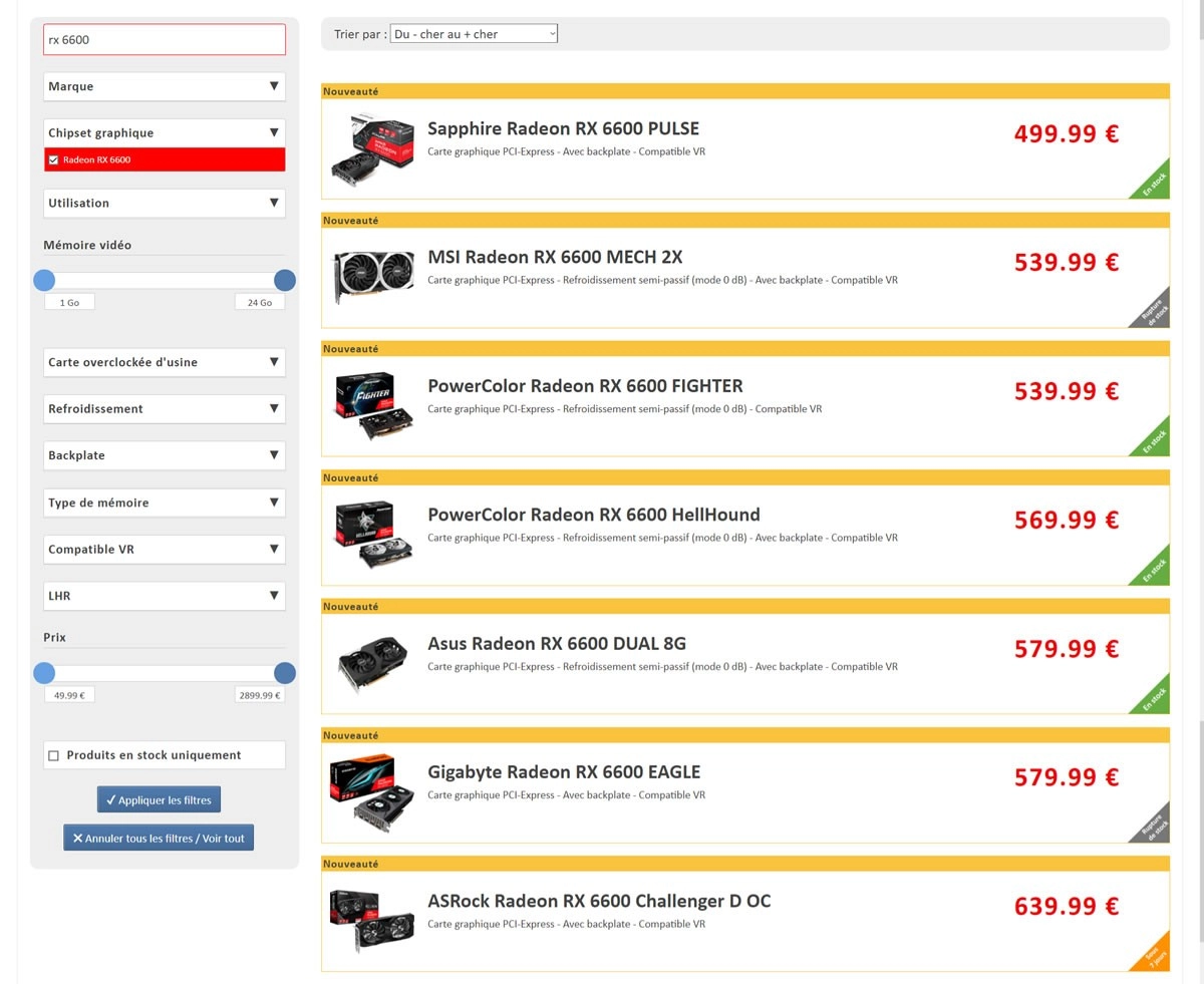 AMD Radeon RX 6600 : quelques cartes disponibles � partir de 499 euros