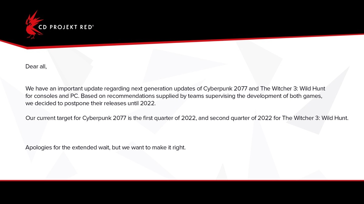 Cyberpunk 2077 sur console next-gen ? Repouss� � 2022, tout comme The Witcher 3: Wild Hunt