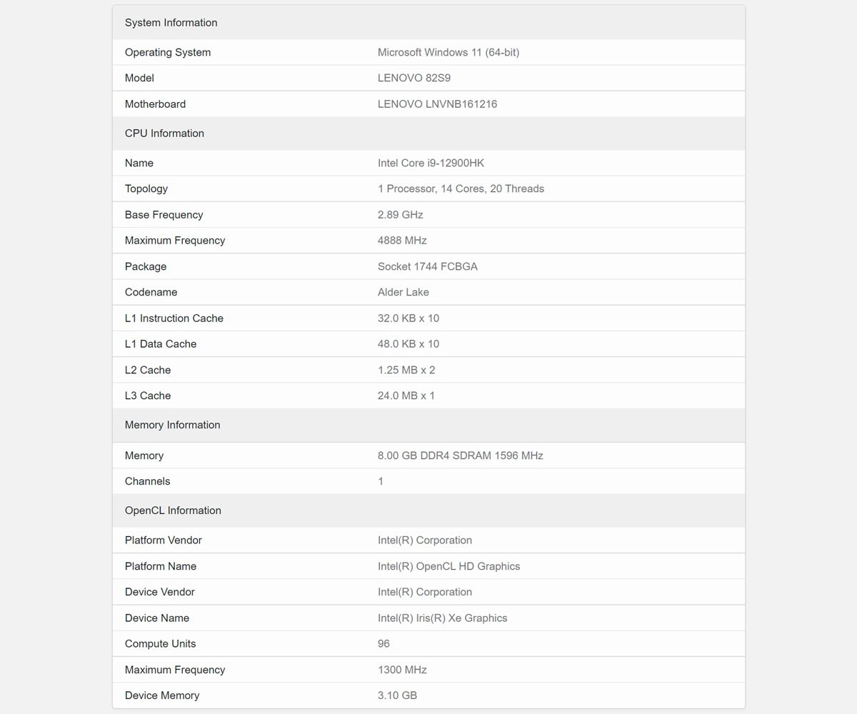 Intel Core i9-12900HK, une nouvelle fuite sous GeekBench