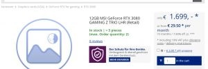 Des cartes graphique RTX 3080 12 Go d�j� list�es chez des revendeurs allemands � partir de 1699 euros