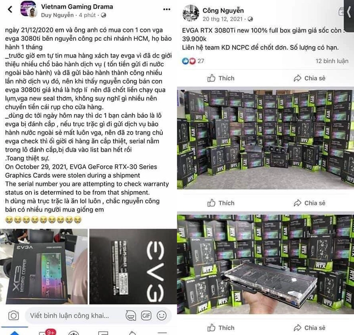 [MAJ] Des centaines de GeForce RTX 3000 EVGA ont �t� vol�es aux USA et pas des microfibres � 49 dollars : Les cartes r�apparaissent au Vietnam ?