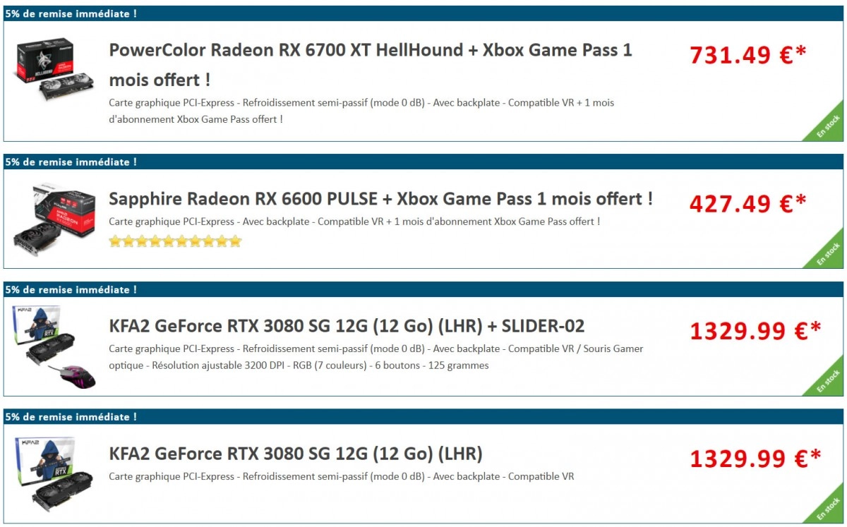 D�but de semaine, pas moins de 134 r�f�rences AMD et NVIDIA disponibles