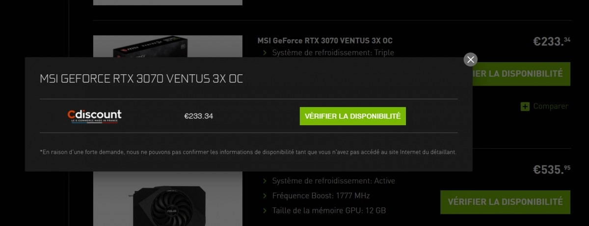 Oui, la MSI RTX 3070 Ventus 3X OC � 233 euros est de retour, mais toujours sur base AMD