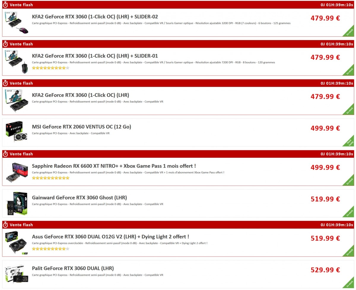 On commence la semaine avec 154 r�f�rences de cartes graphiques AMD et NVIDIA disponibles en stock