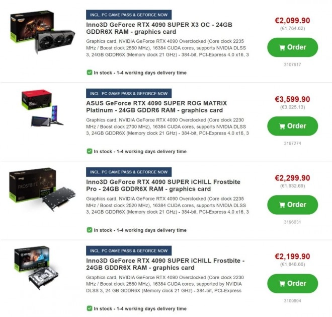 Pas moins de 24 cartes graphiques GeForce RTX 4090 SUPER list�es, mais...