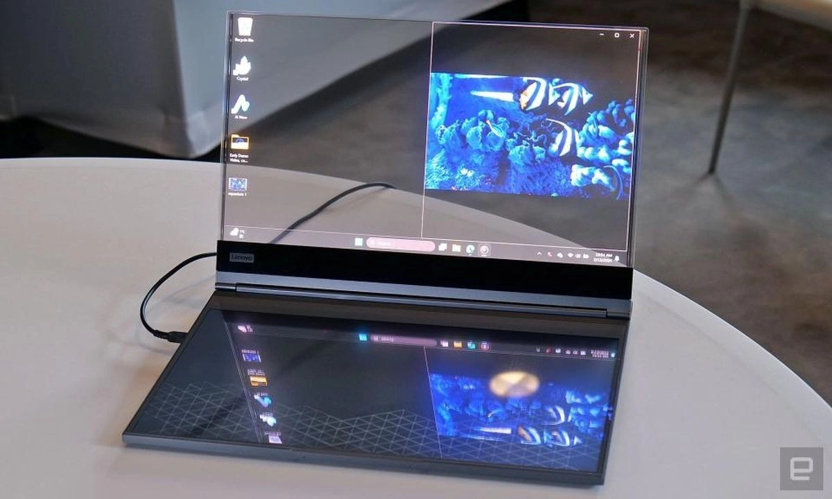 LENOVO con�oit un ordinateur portable avec un �cran transparent.
