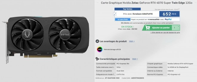 Premi�re baisse de prix pour l'int�ressante GeForce RTX 4070 Super ?