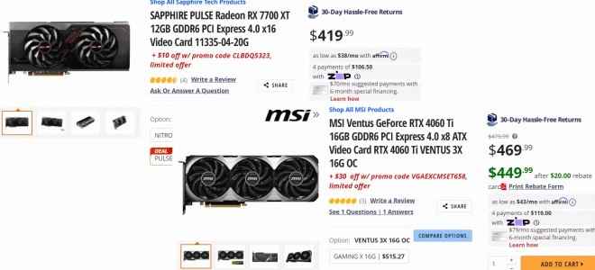 AMD RX 7700 XT et NVIDIA RTX 4060 TI 16 Go, la guerre des prix lanc�e !!!